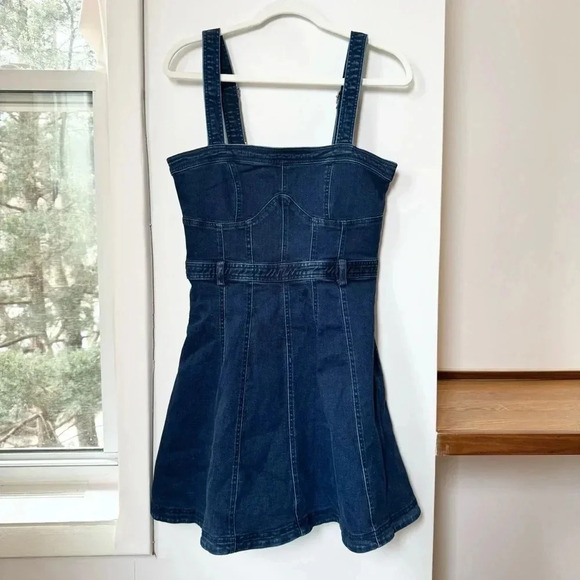 NWT Free People Margot Denim Mini Short Jean Dark Wash Blue Dress Revolve Medium - Picture 7 of 17